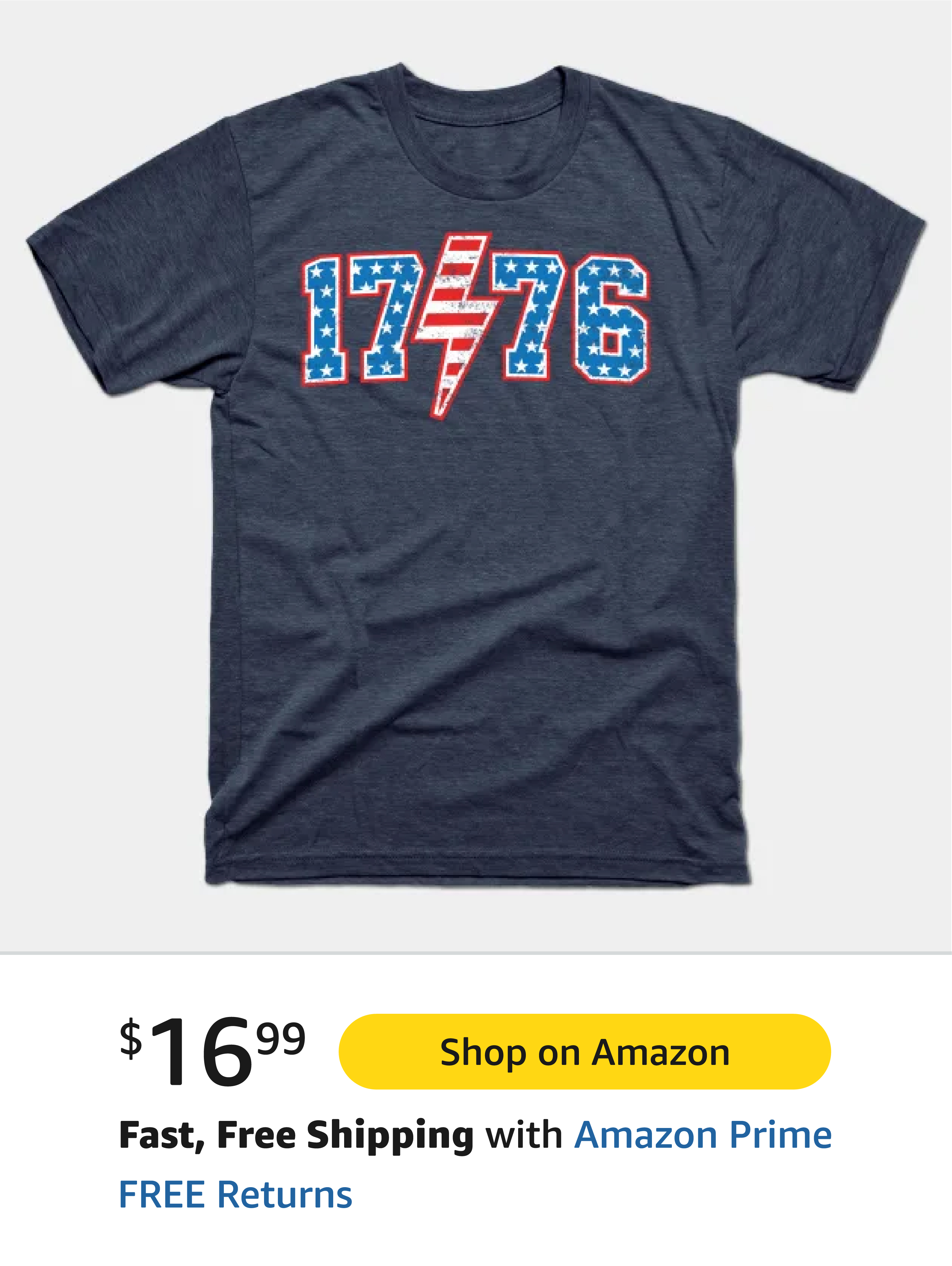 Navy blue t-shirt featuring the number '1776' in red and blue with a lightning bolt design in between.